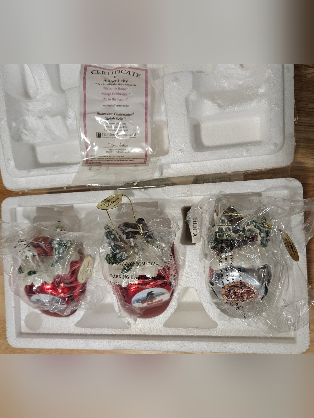 Budweiser Sleigh Bells Horses Collectible  Holiday Ornament Set - 3-Piece RARE
